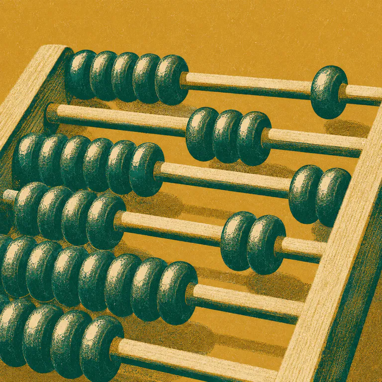A wooden abacus with its beads pushed across