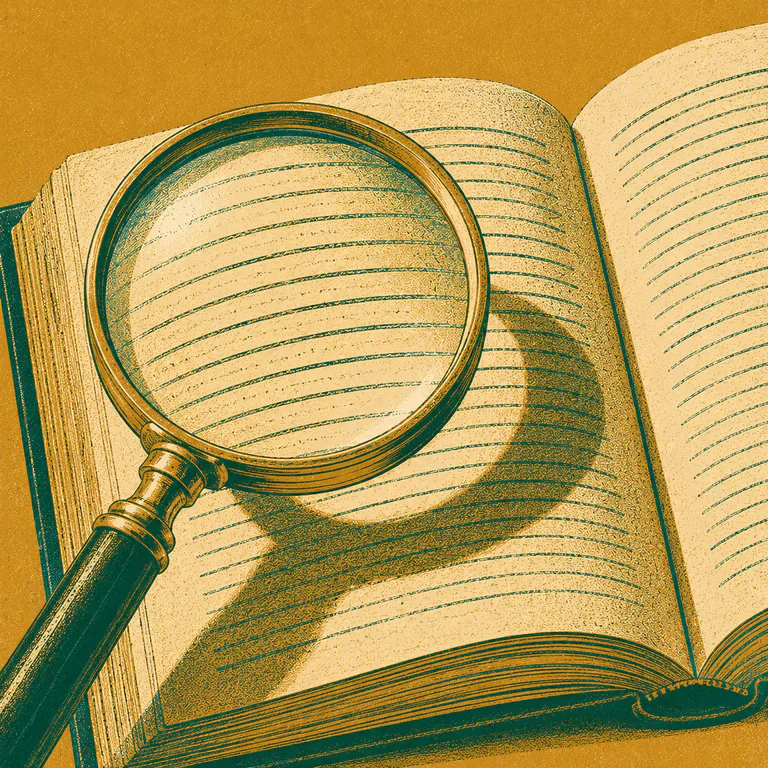 A magnifying glass held over the page of an open book
