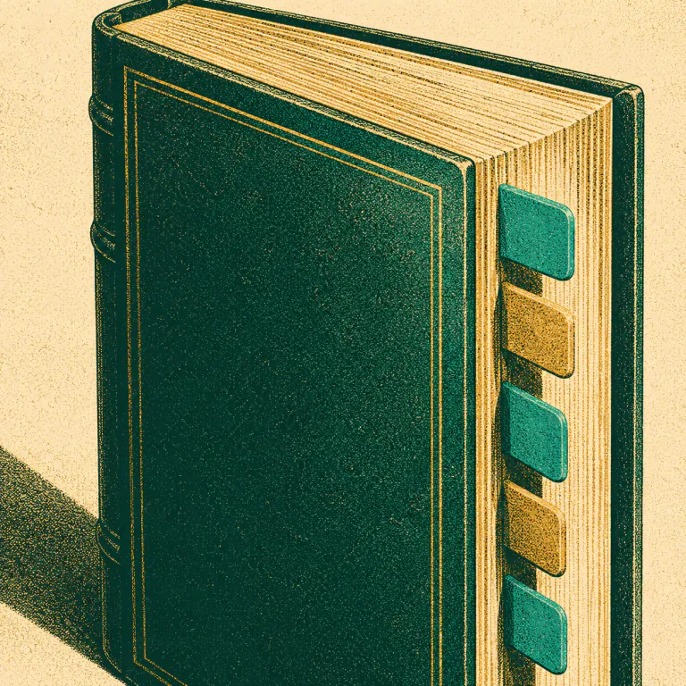 A thick reference dictionary with tabbed page markers