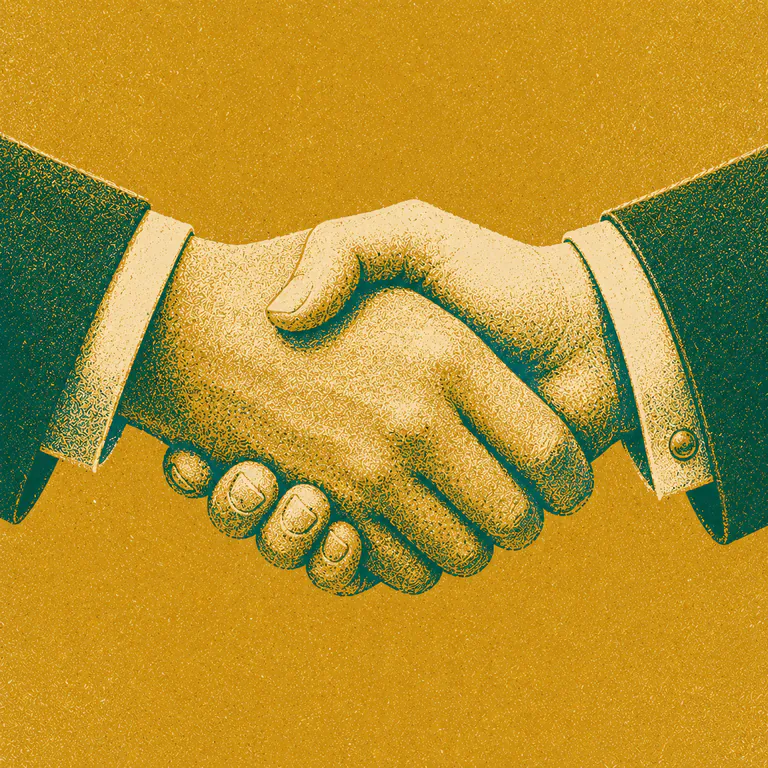 Two hands meeting in a handshake