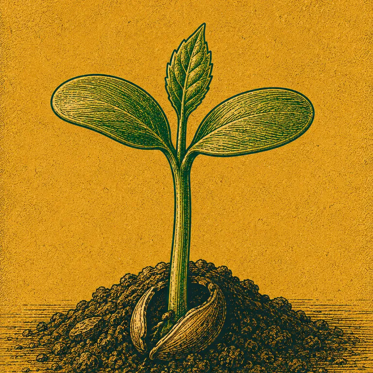 A young seedling opening a new leaf in a small pot