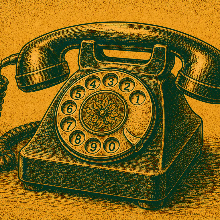 A telephone handset lifted off its cradle, its cord coiling down